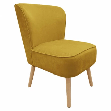 MEUBLETMOI Fauteuil Bas En Velours Côtelé Jaune Et Piètement En Bois - NATSU - Jaune 3 MEUBLETMOI Fauteuil Bas En Velours Côtelé Jaune Et Piètement En Bois - NATSU - Jaune