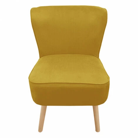 MEUBLETMOI Fauteuil Bas En Velours Côtelé Jaune Et Piètement En Bois - NATSU - Jaune 5 MEUBLETMOI Fauteuil Bas En Velours Côtelé Jaune Et Piètement En Bois - NATSU - Jaune – Image 3