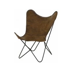 M-S Fauteuil Vintage En Cuir Marron Et Métal - ANDREW