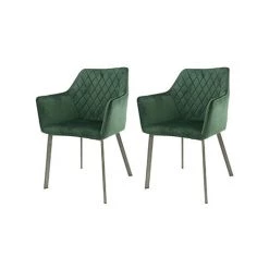 M-S Lot De 2 Fauteuils 58x55x88 Cm En Velours Vert Et Métal