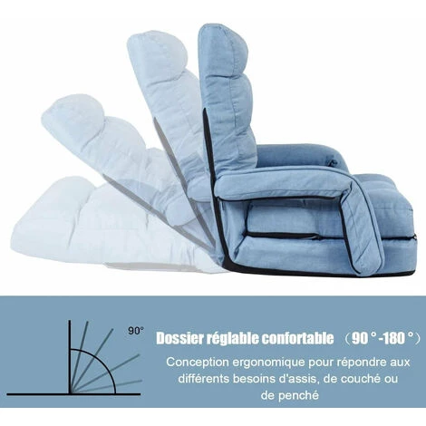 DéCOSHOP26 Fauteuil Convertible Chauffeuse Convertible 1 Place En Tissu Avec Oreiller 5 Positions Bleu - Bleu 6 DéCOSHOP26 Fauteuil Convertible Chauffeuse Convertible 1 Place En Tissu Avec Oreiller 5 Positions Bleu - Bleu – Image 4