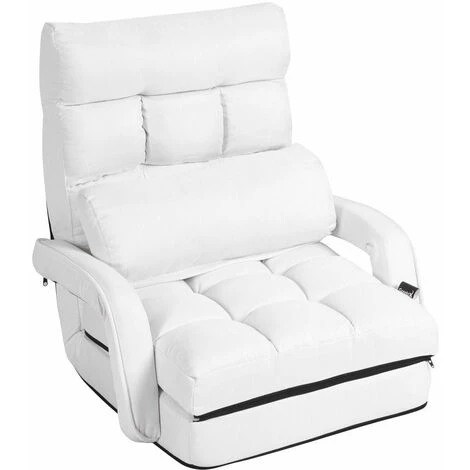 DéCOSHOP26 Fauteuil Convertible Chauffeuse Convertible 1 Place En Tissu Avec Oreiller 5 Positions Blanc - Or 3 DéCOSHOP26 Fauteuil Convertible Chauffeuse Convertible 1 Place En Tissu Avec Oreiller 5 Positions Blanc - Or