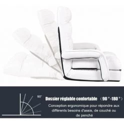 DéCOSHOP26 Fauteuil Convertible Chauffeuse Convertible 1 Place En Tissu Avec Oreiller 5 Positions Blanc - Or 10 DéCOSHOP26 Fauteuil Convertible Chauffeuse Convertible 1 Place En Tissu Avec Oreiller 5 Positions Blanc - Or -Pas Cher Fauteuil Magasin 40149131 4