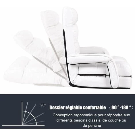 DéCOSHOP26 Fauteuil Convertible Chauffeuse Convertible 1 Place En Tissu Avec Oreiller 5 Positions Blanc - Or 6 DéCOSHOP26 Fauteuil Convertible Chauffeuse Convertible 1 Place En Tissu Avec Oreiller 5 Positions Blanc - Or – Image 4