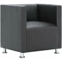 HAPPYSHOPPING Fauteuil Cube Gris Similicuir -Pas Cher Fauteuil Magasin 40196673 2
