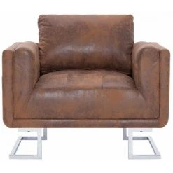 HAPPYSHOPPING Fauteuil Cube Marron Similicuir Daim -Pas Cher Fauteuil Magasin 40196714 4