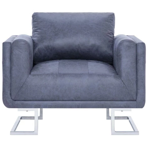 HAPPYSHOPPING Fauteuil Cube Gris Similicuir Daim 6 HAPPYSHOPPING Fauteuil Cube Gris Similicuir Daim – Image 4