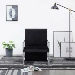 HAPPYSHOPPING Fauteuil Avec Pieds En Chrome Noir Velours