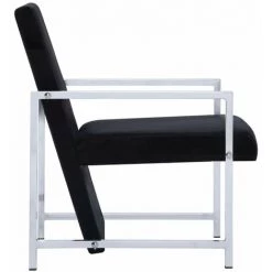 HAPPYSHOPPING Fauteuil Avec Pieds En Chrome Noir Velours -Pas Cher Fauteuil Magasin 40196732 5