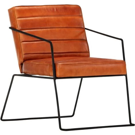 HAPPYSHOPPING Fauteuil Brun Roux Cuir Veritable 3 HAPPYSHOPPING Fauteuil Brun Roux Cuir Veritable