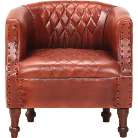 HAPPYSHOPPING Fauteuil Tube Marron 62x58x65 Cm Cuir Veritable 5 HAPPYSHOPPING Fauteuil Tube Marron 62x58x65 Cm Cuir Veritable – Image 3