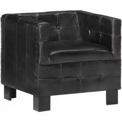HAPPYSHOPPING Fauteuil Noir Cuir Veritable