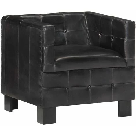 HAPPYSHOPPING Fauteuil Noir Cuir Veritable 3 HAPPYSHOPPING Fauteuil Noir Cuir Veritable