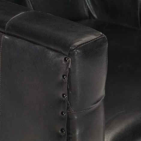 HAPPYSHOPPING Fauteuil Noir Cuir Veritable 4 HAPPYSHOPPING Fauteuil Noir Cuir Veritable – Image 2