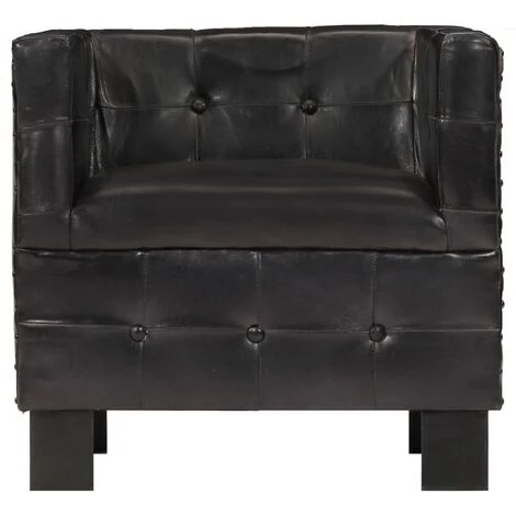 HAPPYSHOPPING Fauteuil Noir Cuir Veritable 5 HAPPYSHOPPING Fauteuil Noir Cuir Veritable – Image 3