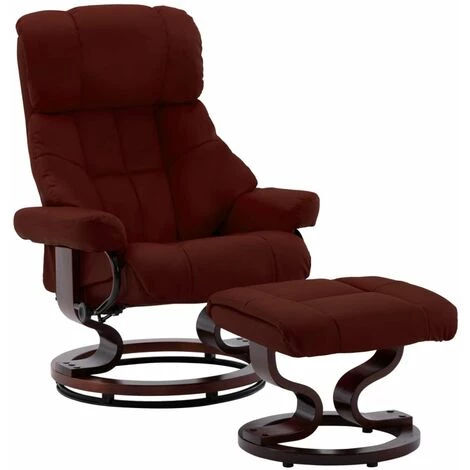 HAPPYSHOPPING Fauteuil Repose-pied Rouge Bordeaux Similicuir Et Bois Courbe 3 HAPPYSHOPPING Fauteuil Repose-pied Rouge Bordeaux Similicuir Et Bois Courbe