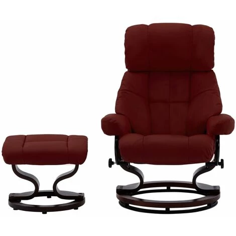HAPPYSHOPPING Fauteuil Repose-pied Rouge Bordeaux Similicuir Et Bois Courbe 5 HAPPYSHOPPING Fauteuil Repose-pied Rouge Bordeaux Similicuir Et Bois Courbe â Image 3