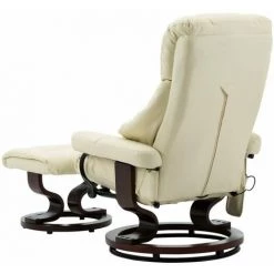 HAPPYSHOPPING Fauteuil De Massage Inclinable Creme Similicuir Et Bois Courbe -Pas Cher Fauteuil Magasin 40236251 4