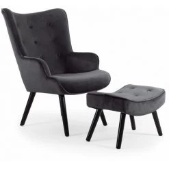 Paris Prix - Fauteuil & Pouf Scandinave "nomi" 100cm Noir