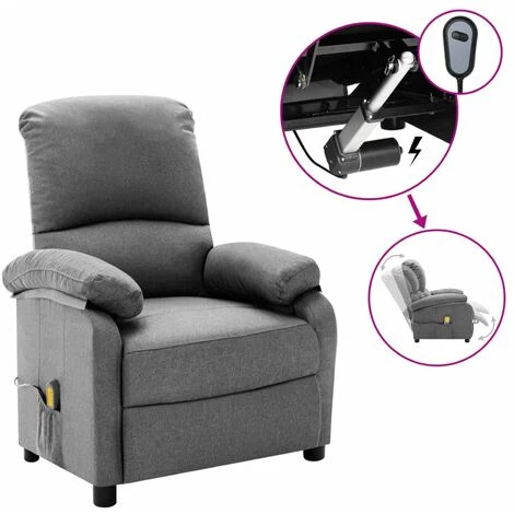 HAPPYSHOPPING Fauteuil De Massage Inclinable Electrique Gris Clair Tissu 3 HAPPYSHOPPING Fauteuil De Massage Inclinable Electrique Gris Clair Tissu