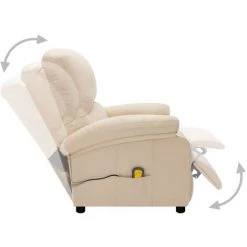 HAPPYSHOPPING Fauteuil De Massage Inclinable Electrique Creme Tissu -Pas Cher Fauteuil Magasin 40252095 2