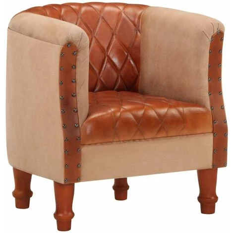 HAPPYSHOPPING Fauteuil Marron Cuir Veritable Et Bois De Manguier Massif 3 HAPPYSHOPPING Fauteuil Marron Cuir Veritable Et Bois De Manguier Massif