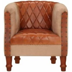 HAPPYSHOPPING Fauteuil Marron Cuir Veritable Et Bois De Manguier Massif 10 HAPPYSHOPPING Fauteuil Marron Cuir Veritable Et Bois De Manguier Massif -Pas Cher Fauteuil Magasin 40270642 4
