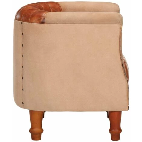 HAPPYSHOPPING Fauteuil Marron Cuir Veritable Et Bois De Manguier Massif 7 HAPPYSHOPPING Fauteuil Marron Cuir Veritable Et Bois De Manguier Massif – Image 5