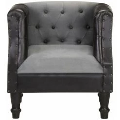 HAPPYSHOPPING Fauteuil Noir Cuir Veritable Et Bois De Manguier Massif -Pas Cher Fauteuil Magasin 40270647 4
