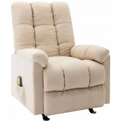 HAPPYSHOPPING Fauteuil De Massage Inclinable Creme Tissu