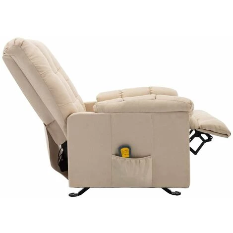 HAPPYSHOPPING Fauteuil De Massage Inclinable Creme Tissu 7 HAPPYSHOPPING Fauteuil De Massage Inclinable Creme Tissu – Image 5