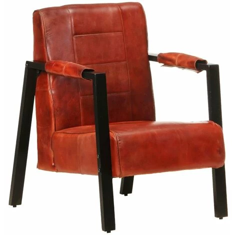 HAPPYSHOPPING Fauteuil 60x80x87 Cm Marron Fonce Cuir De Chevre Veritable 3 HAPPYSHOPPING Fauteuil 60x80x87 Cm Marron Fonce Cuir De Chevre Veritable