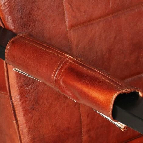 HAPPYSHOPPING Fauteuil 60x80x87 Cm Marron Fonce Cuir De Chevre Veritable 4 HAPPYSHOPPING Fauteuil 60x80x87 Cm Marron Fonce Cuir De Chevre Veritable – Image 2