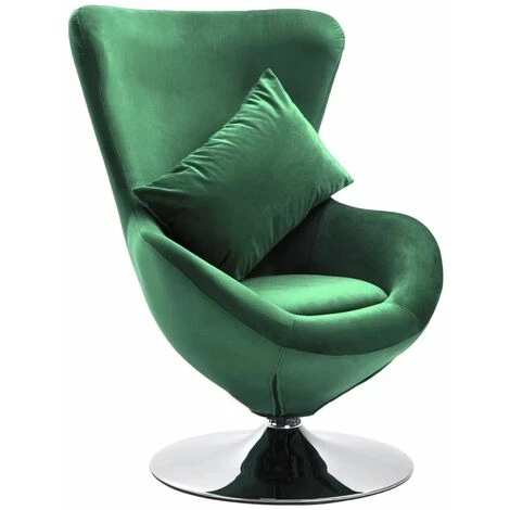 HAPPYSHOPPING Fauteuil Pivotant En Forme D’œuf Et Coussin Vert Fonce Velours 3 HAPPYSHOPPING Fauteuil Pivotant En Forme D’œuf Et Coussin Vert Fonce Velours