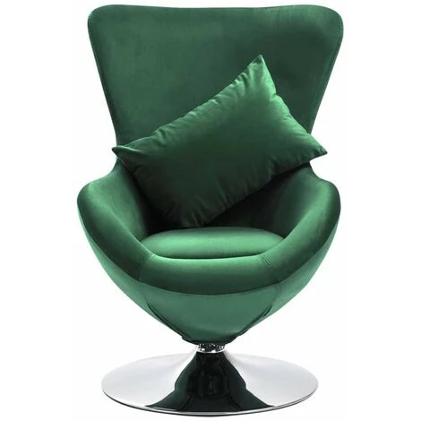 HAPPYSHOPPING Fauteuil Pivotant En Forme D’œuf Et Coussin Vert Fonce Velours 5 HAPPYSHOPPING Fauteuil Pivotant En Forme D’œuf Et Coussin Vert Fonce Velours – Image 3