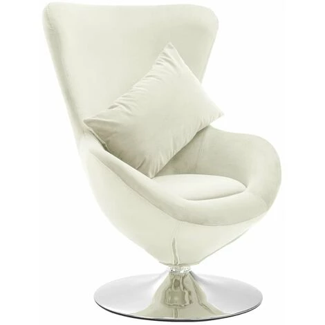 HAPPYSHOPPING Fauteuil Pivotant En Forme D’œuf Avec Coussin Creme Velours 3 HAPPYSHOPPING Fauteuil Pivotant En Forme D’œuf Avec Coussin Creme Velours