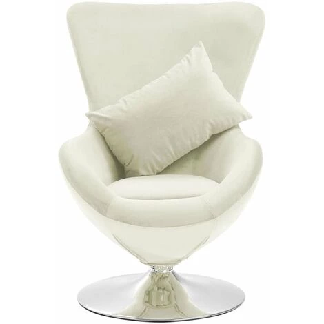 HAPPYSHOPPING Fauteuil Pivotant En Forme D’œuf Avec Coussin Creme Velours 5 HAPPYSHOPPING Fauteuil Pivotant En Forme D’œuf Avec Coussin Creme Velours – Image 3