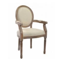 WADIGA Fauteuil Médaillon Classique Bois Et Tissu Beige - Beige