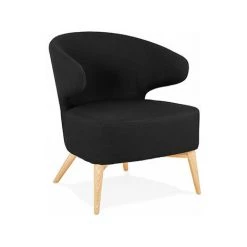 M&S Fauteuil Design En Tissu Noir Et Pieds Naturels - JODDY