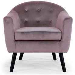 LES TENDANCES Fauteuil Velours Rose Et Pieds Bois Massif Noir Soxford