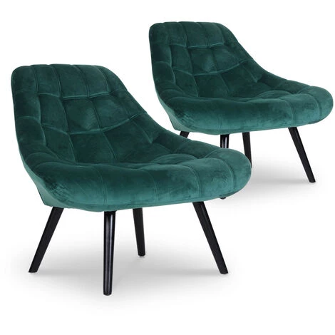 LES TENDANCES Fauteuil Large Velours Vert Et Pieds Bois Noir Méli - Lot De 2 4 LES TENDANCES Fauteuil Large Velours Vert Et Pieds Bois Noir Méli - Lot De 2 – Image 2