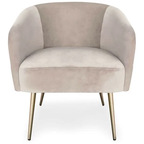 LES TENDANCES Fauteuil Velours Taupe Et Pieds Métal Doré Goldy 3 LES TENDANCES Fauteuil Velours Taupe Et Pieds Métal Doré Goldy