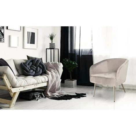 LES TENDANCES Fauteuil Velours Taupe Et Pieds Métal Doré Goldy 7 LES TENDANCES Fauteuil Velours Taupe Et Pieds Métal Doré Goldy – Image 5
