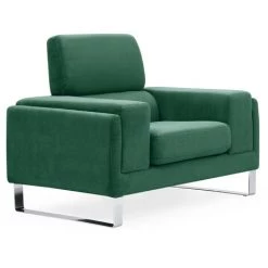 LES TENDANCES Fauteuil Velours Vert Et Pieds Métal Argenté Medra -Pas Cher Fauteuil Magasin 40691468 2