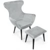 LES TENDANCES Fauteuil Avec Repose-pieds Velours Gris Et Pieds Noir Kantus -Pas Cher Fauteuil Magasin 40693327 1