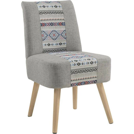 LES TENDANCES Fauteuil Tissu Gris Motif Ethnique Et Pieds Bois Clair Celian 3 LES TENDANCES Fauteuil Tissu Gris Motif Ethnique Et Pieds Bois Clair Celian