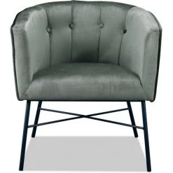 LES TENDANCES Fauteuil Velours Gris Et Pieds Métal Noir Pharène -Pas Cher Fauteuil Magasin 40705017 2