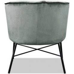 LES TENDANCES Fauteuil Velours Gris Et Pieds Métal Noir Pharène -Pas Cher Fauteuil Magasin 40705017 4
