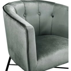 LES TENDANCES Fauteuil Velours Gris Et Pieds Métal Noir Pharène -Pas Cher Fauteuil Magasin 40705017 5