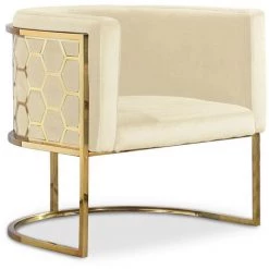LES TENDANCES Fauteuil Arrondi Velours Beige Et Métal Doré Chanum